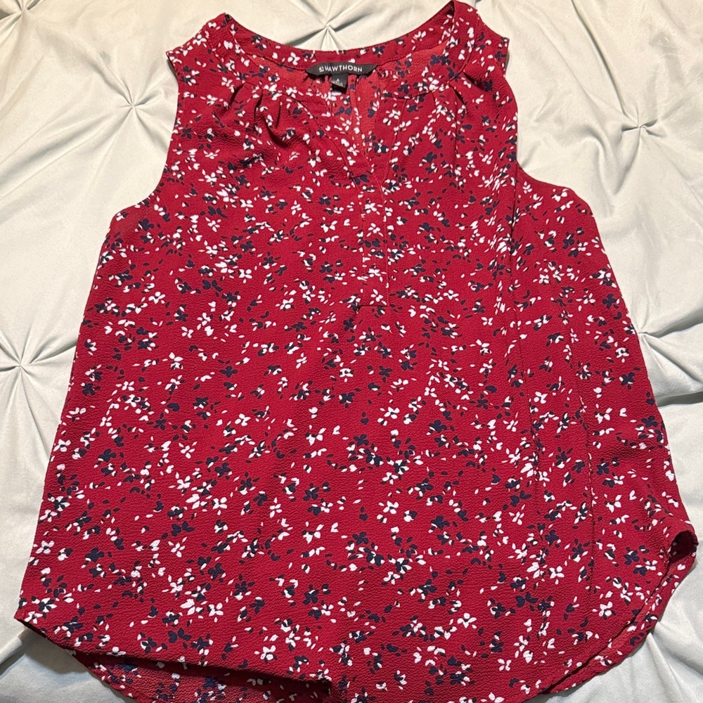 41 Hawthorn Red and White Patterned Sleeveless Blouse